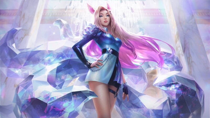 Female Character with Pink Hair — Purple, Dramatic, Digital Art, Crystal