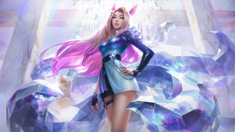 Female Character with Pink Hair — Purple, Dramatic, Digital Art, Crystals
