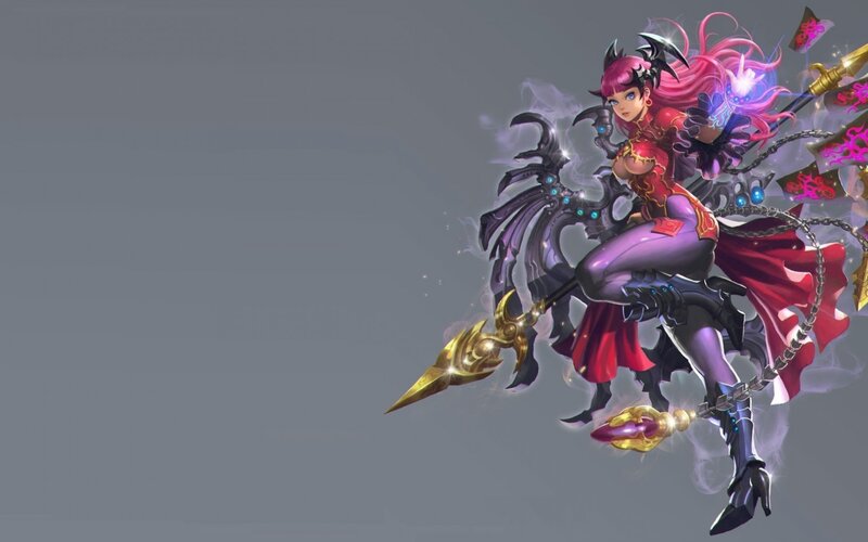 Female Character with Pink Hair — Purple, Dramatic, Digital Art, Spear