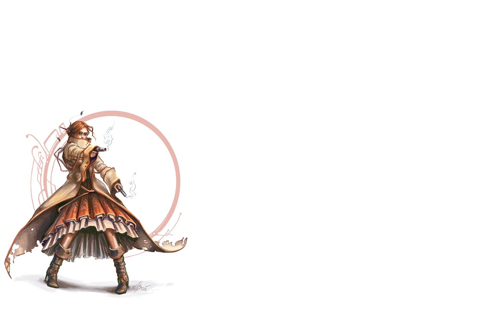 female character with pistols