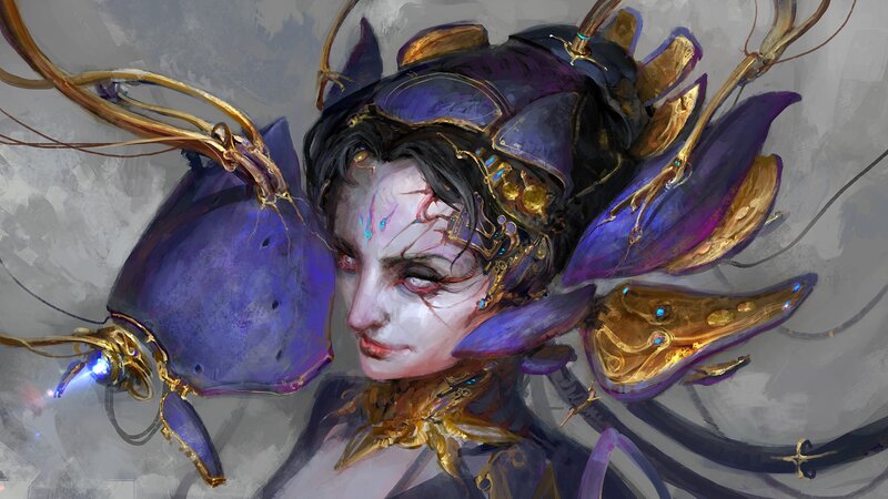 Female Character with Purple Armor — Dramatic