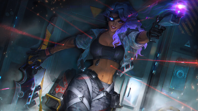 Female Character with Purple Hair — Dramatic, Digital Art, Laser Beams