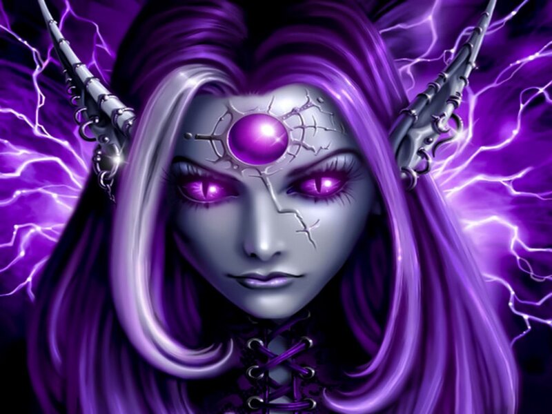 Female Character with Purple Hair — Dramatic, Digital Art