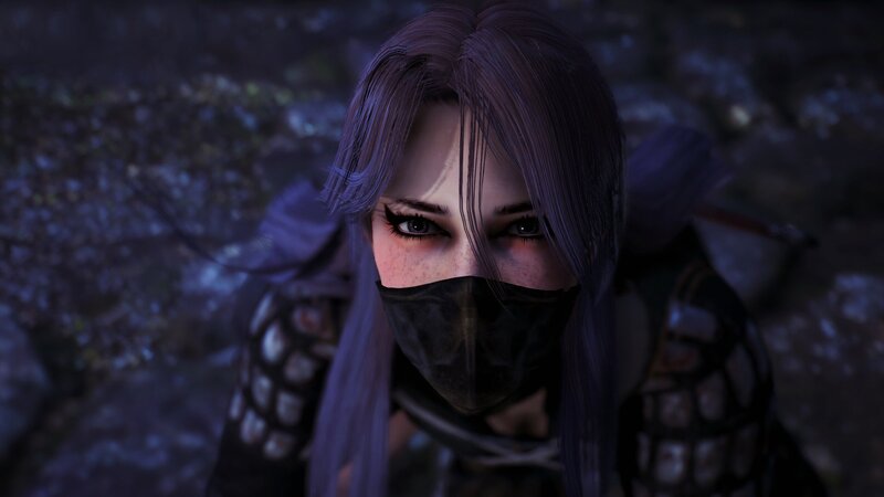 Female Character with Purple Hair — Dramatic, Night, 3d Render, Mask