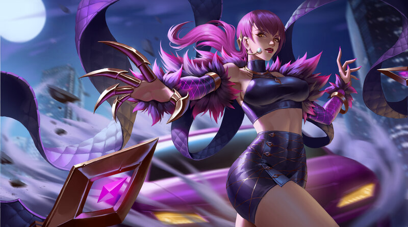 Female Character with Purple Hair — Dramatic, Night, Digital Art, Snake-like Tail