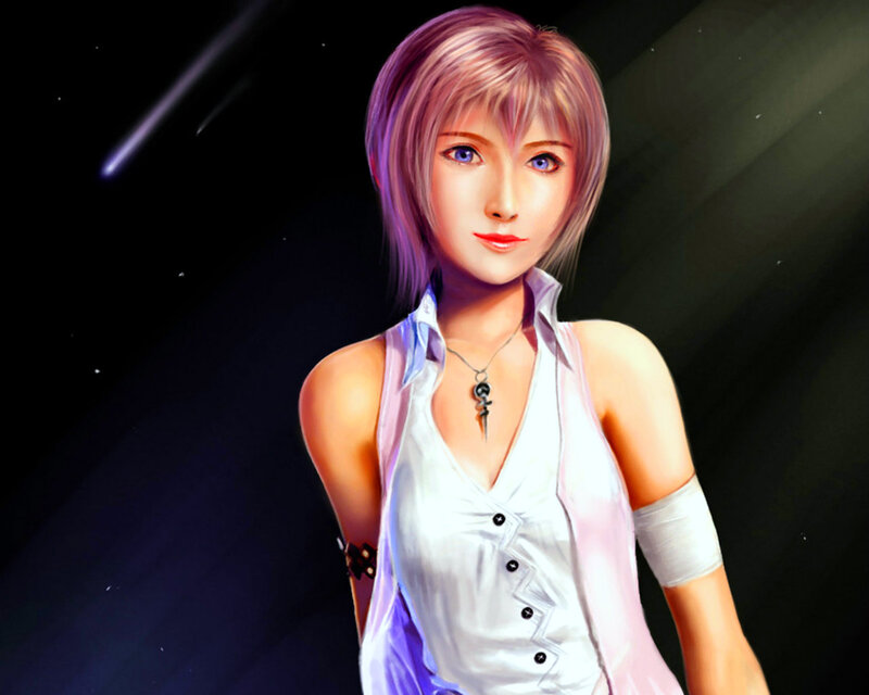 Female Character with Purple Hair — White