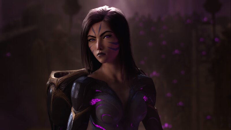 Female Character with Purple Markings — Dramatic