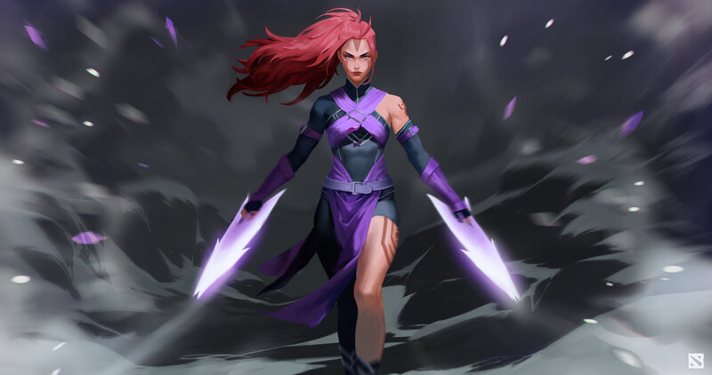 Female Character with Purple Weapons