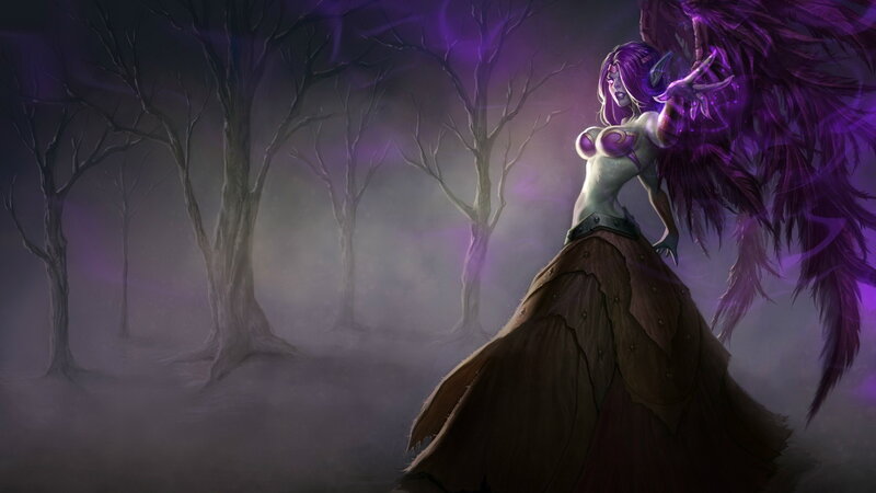 Female Character with Purple Wings — Dramatic, Night, Digital Art, Forest