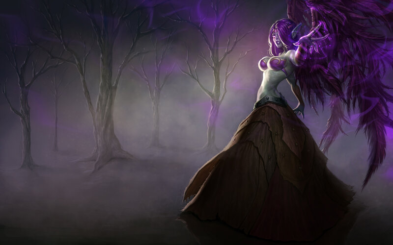 Female Character with Purple Wings — Dramatic, Night