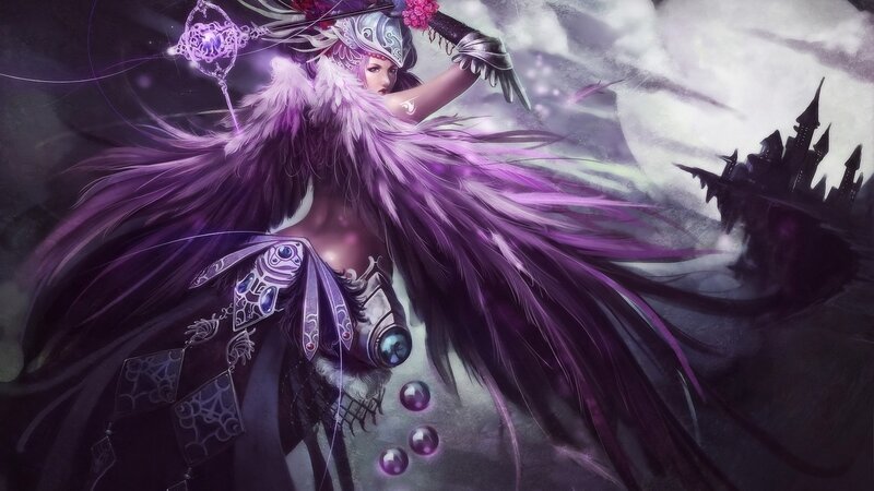 Female Character with Purple Wings — Dramatic