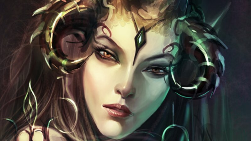 Female Character with Ram Horns — Green