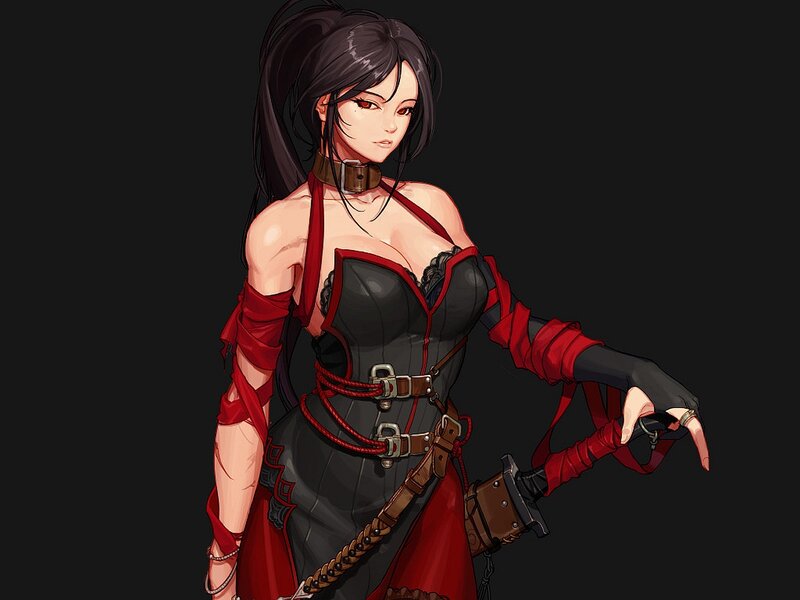 Female Character with Red and Black Outfit