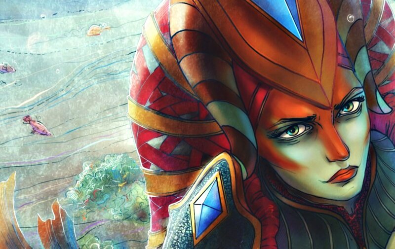 Female Character with Red Armor — Dramatic