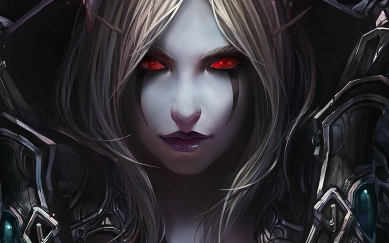Female Character with Red Eyes — Black, Dramatic, Digital Art, Armor, Blonde Hair