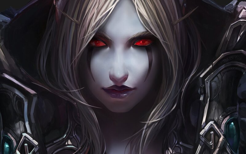 Female Character with Red Eyes — Black, Dramatic, Digital Art, Armor