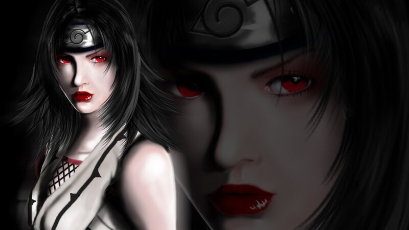 Female Character with Red Eyes — Black, Dramatic, Digital Art, Headband