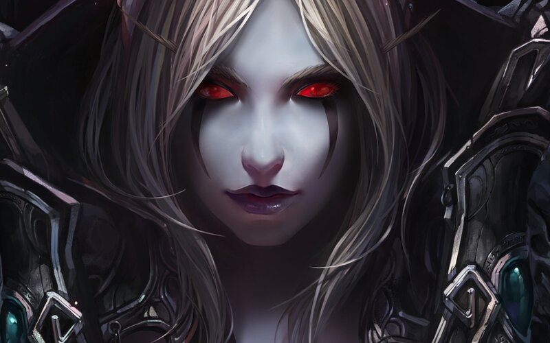 Female Character with Red Eyes — Black, Dramatic, Digital Art