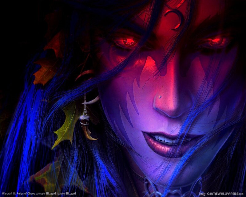 Female Character with Red Eyes — Blue, Dramatic, Night, Digital Art
