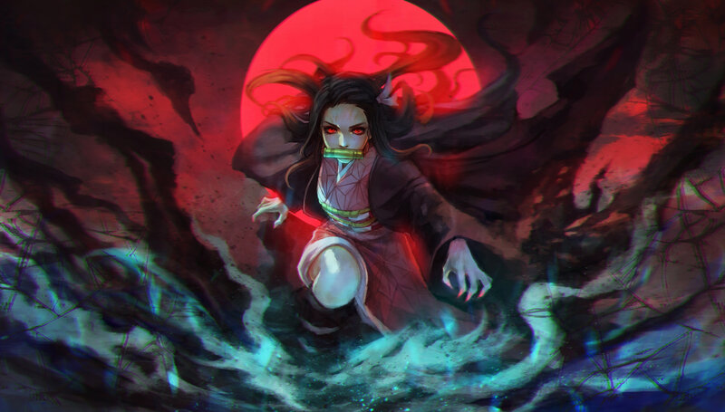 Female Character with Red Eyes — Dramatic, Night