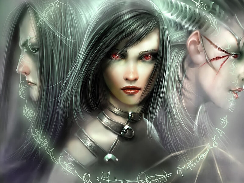 Female Character with Red Eyes — Gray