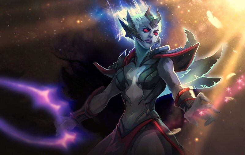 Female Character with Red Eyes — Purple, Dramatic