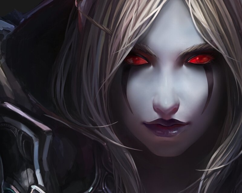 Female Character with Red Eyes — White, Dramatic, Digital Art, Red Eyes