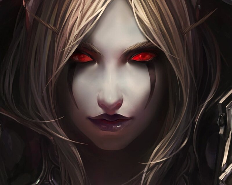 Female Character with Red Eyes — White, Dramatic