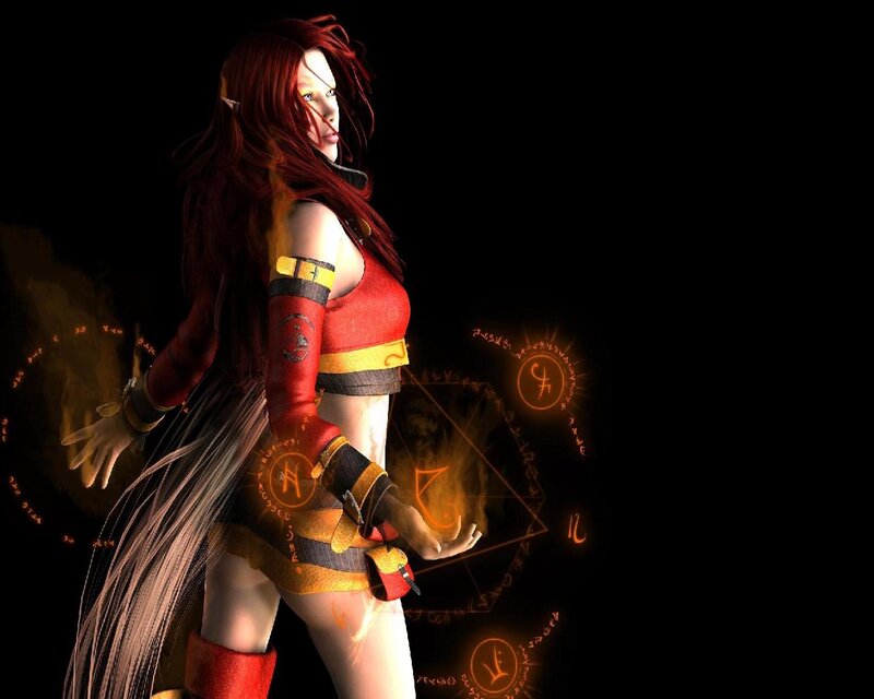 Female Character with Red Hair — Black, Dramatic, 3d Render