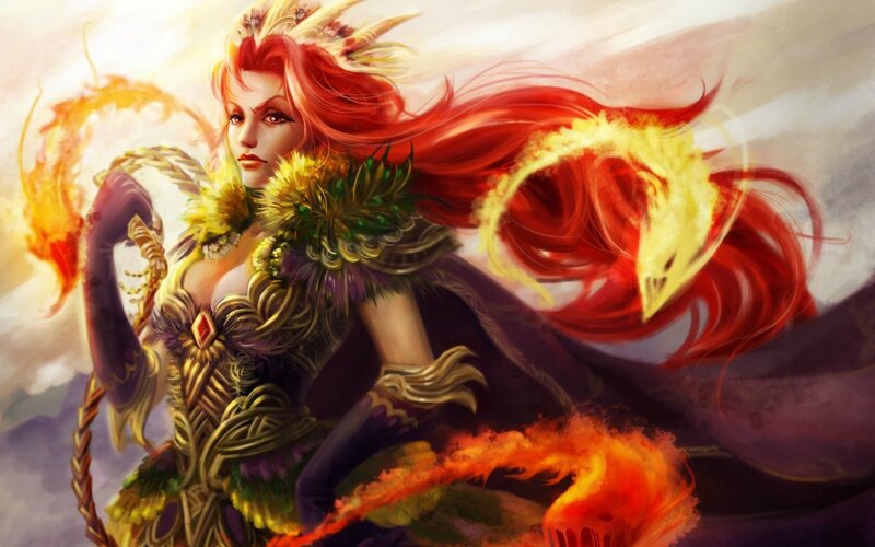 Female Character with Red Hair — Dramatic, Digital Art, Fire
