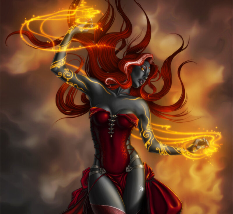 Female Character with Red Hair — Dramatic, Digital Art, Magic