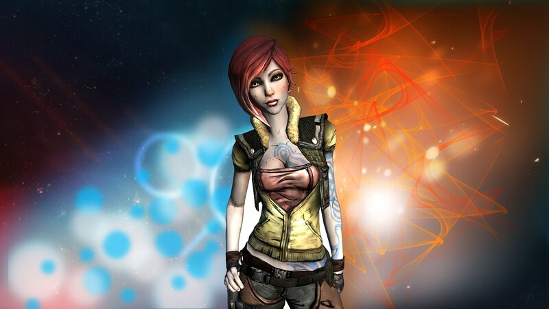 Female Character with Red Hair — Dramatic, Digital Art, Tattoos, Energy Effects
