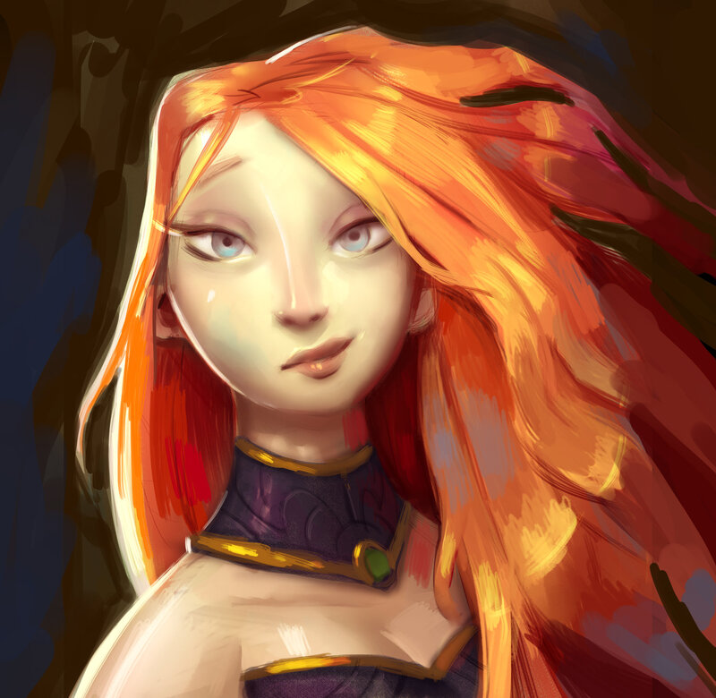Female Character with Red Hair — Orange, Dramatic, Digital Art, Necklace