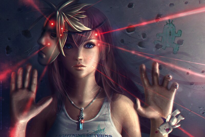 Female Character with Red Lasers — Gray