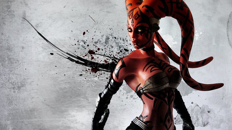 Female Character with Red Skin — Dramatic, Digital Art, Tattoos