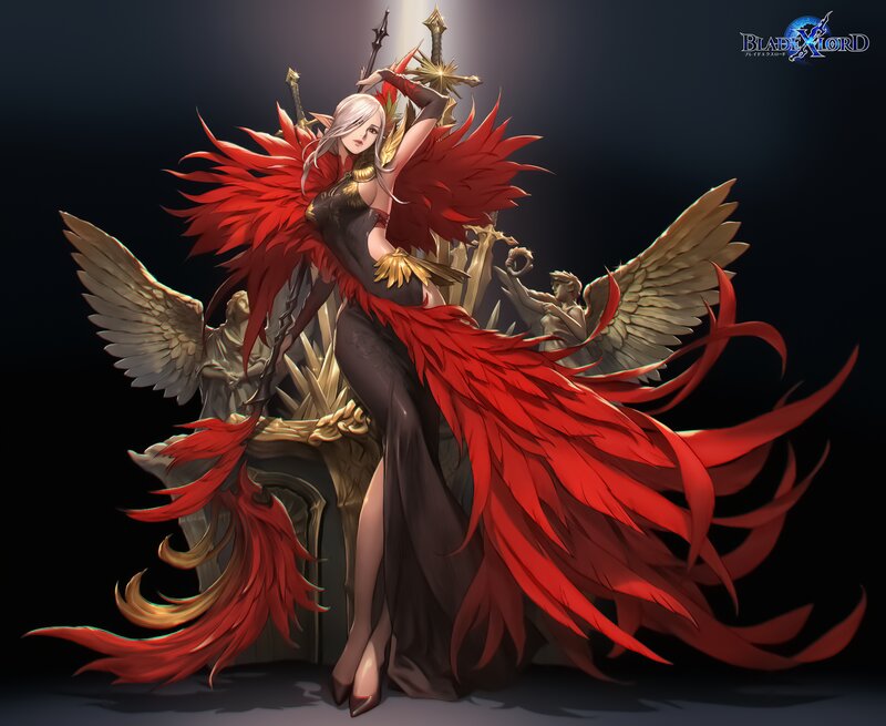 Female Character with Red Wings — Dramatic, Digital Art
