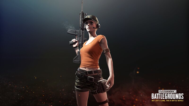 Female Character with Rifle — Black, Dramatic, 3d Render, Headset