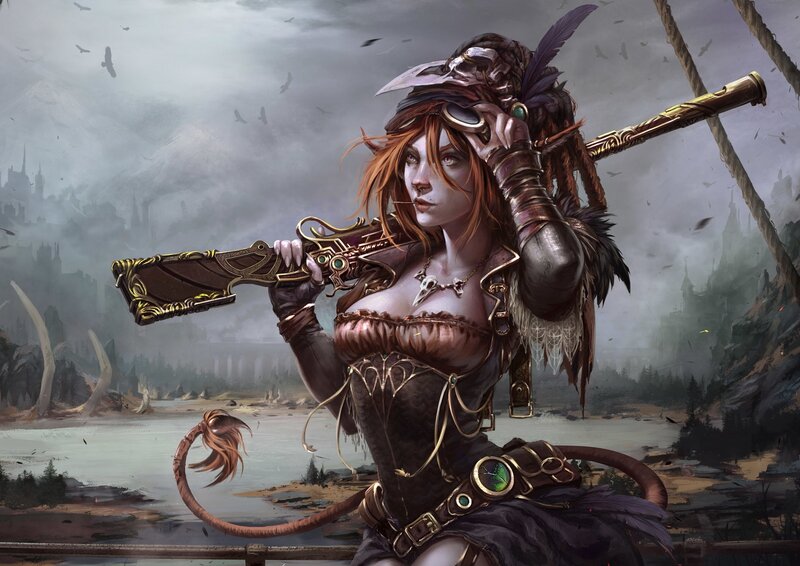 Female Character with Rifle — Brown, Dramatic