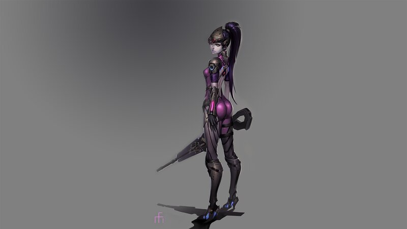 Female Character with Rifle — Gray, Dramatic
