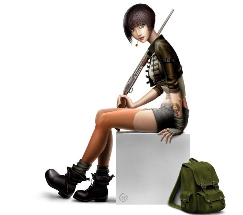 Female Character with Rifle — Green, Confident