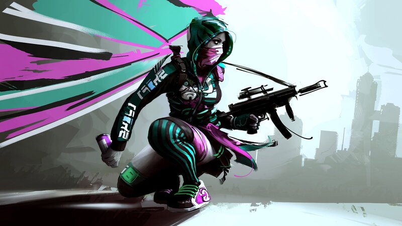 Female Character with Rifle — Green, Dramatic, Digital Art
