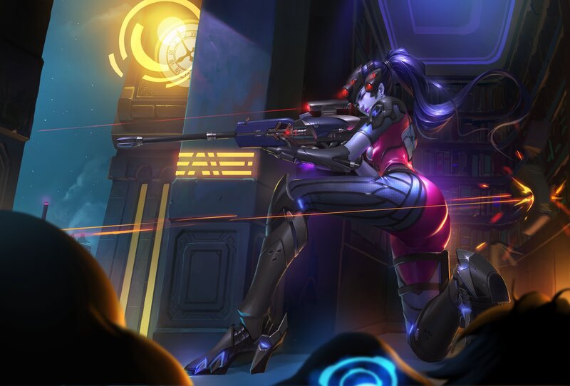 Female Character with Rifle — Purple, Dramatic, Night, Digital Art