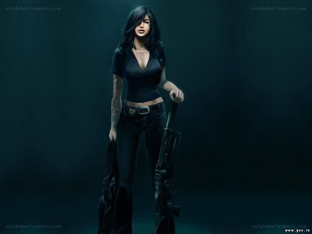 female character with rifle