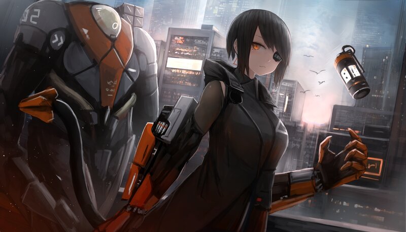 Female Character with Robot — Black