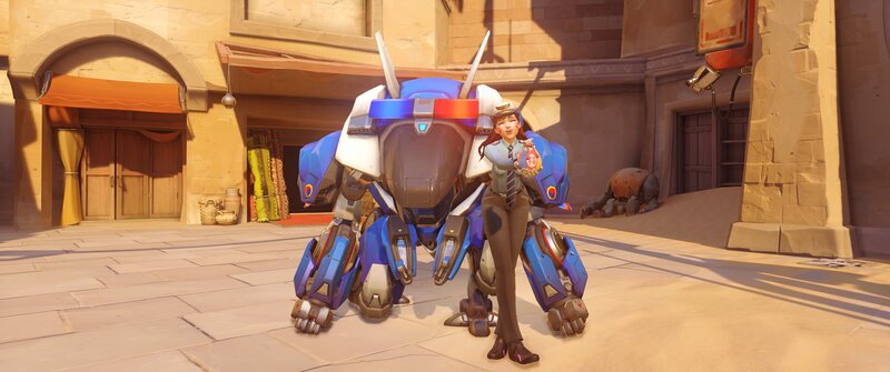 Female Character with Robot — Blue, Calm
