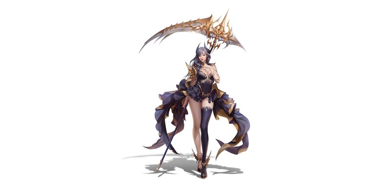 Female Character with Scythe — Black, Dramatic, Digital Art