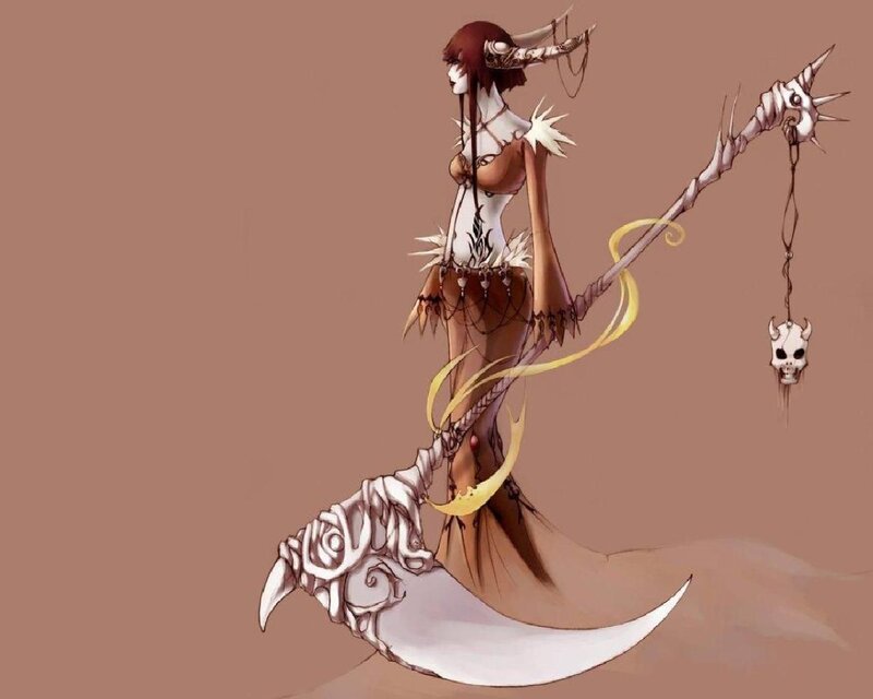 Female Character with Scythe — Brown