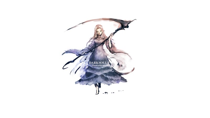 Female Character with Scythe — White, Dramatic