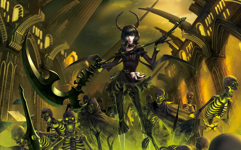 Female Character with Scythe — Yellow, Dramatic, Night