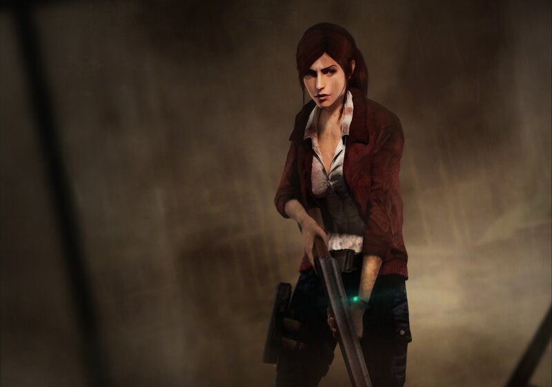 female character with shotgun